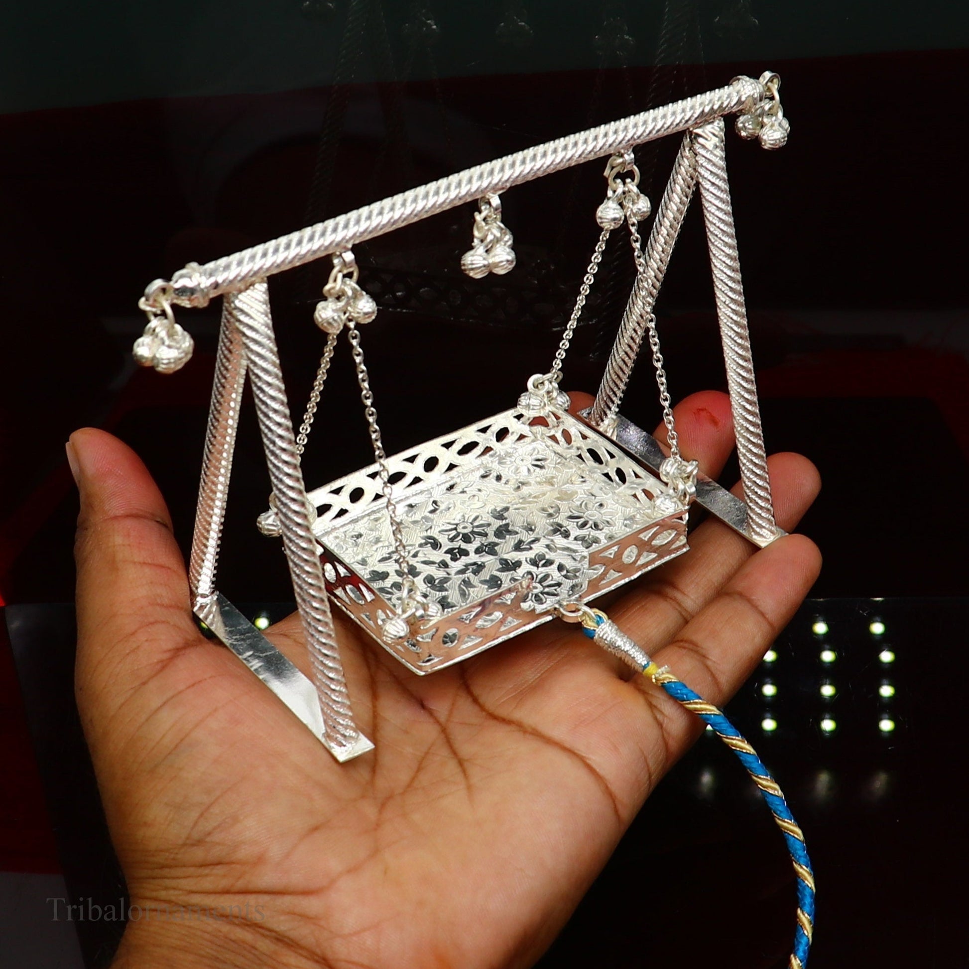 Sterling silver handmade Laddu Gopala jhula, Baby Krishna swing, child Krishna palana, silver jhula, laddu Gopal Jhula, silver article su382 - TRIBAL ORNAMENTS