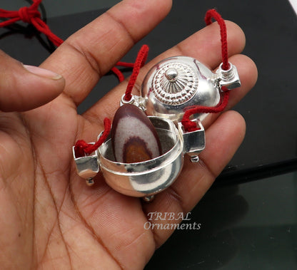 Sterling silver handmade lord shiva amazing lingam box container box pendant jewelry for belly dance nsp111 - TRIBAL ORNAMENTS