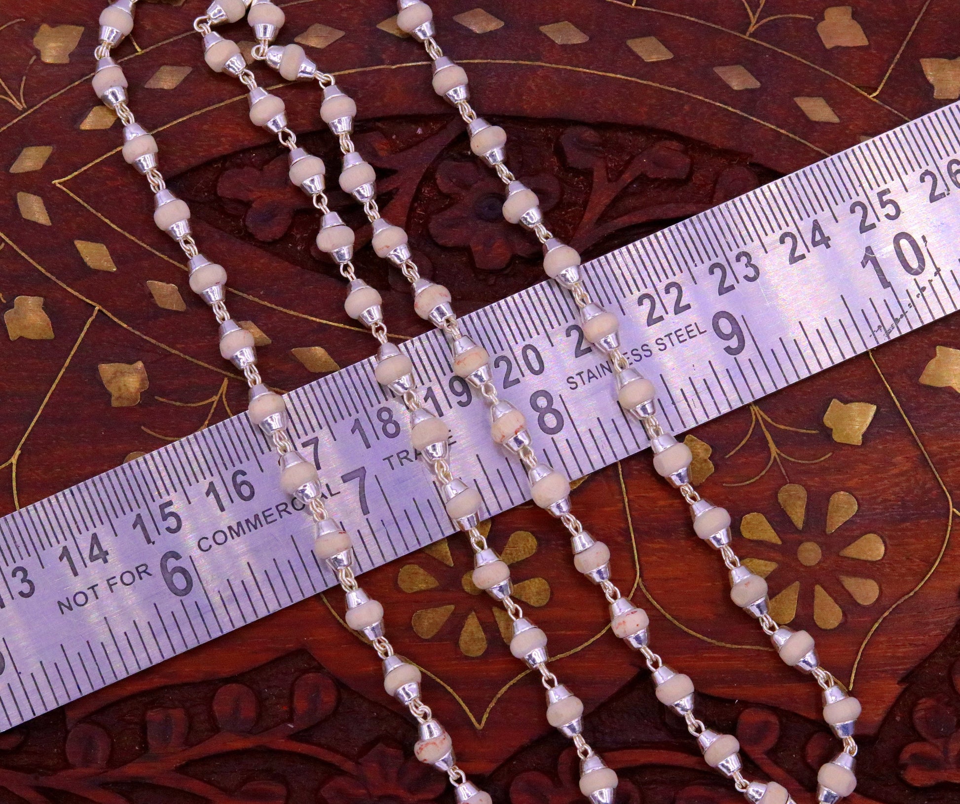 Sterling silver handmade Solid basil rosary plant wooden beads silver chain necklace tulsi mala use in Ayurveda meditation ch57 - TRIBAL ORNAMENTS