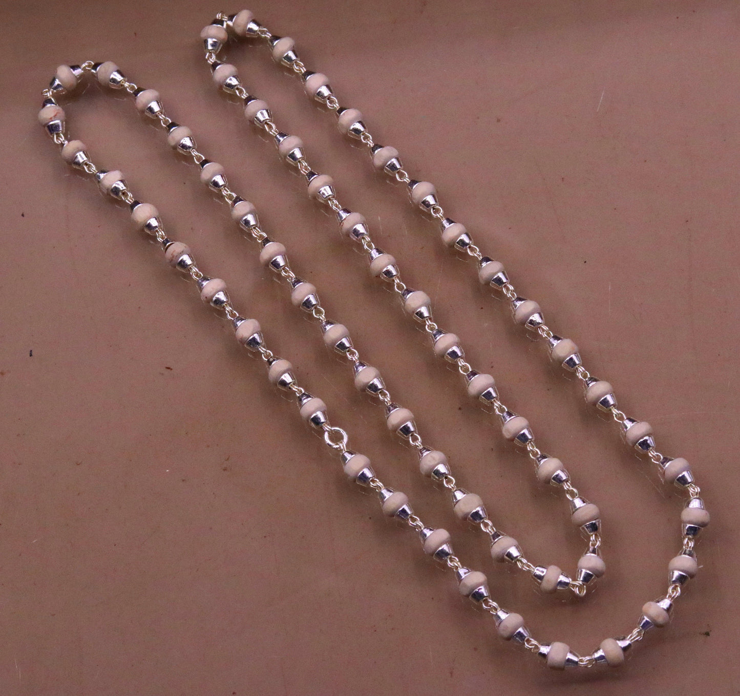 Sterling silver handmade Solid basil rosary plant wooden beads silver chain necklace tulsi mala use in Ayurveda meditation ch57 - TRIBAL ORNAMENTS