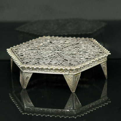Sterling silver handmade solid silver gorgeous silver handcrafted customize mini table/bazot, excellent home puja utensils temple art nsv83 - TRIBAL ORNAMENTS