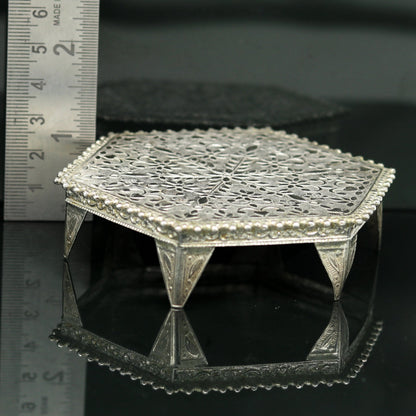 Sterling silver handmade solid silver gorgeous silver handcrafted customize mini table/bazot, excellent home puja utensils temple art nsv83 - TRIBAL ORNAMENTS
