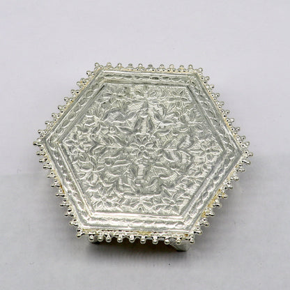 Sterling silver handmade solid silver gorgeous silver handcrafted customize mini table/bazot, excellent home puja utensils temple art su344 - TRIBAL ORNAMENTS