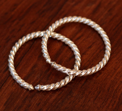 Sterling silver adjustable baby bangle bracelet for kids, unisex handmade solid silver jewelry from TRIBAL ORNAMENTS.