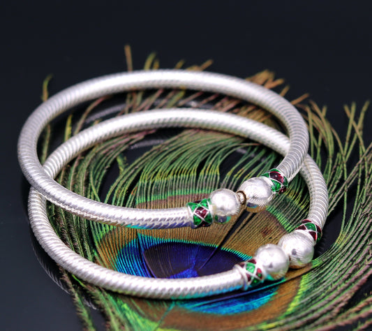 sterling silver Handmade vintage antique design silver bangle bracelet pair tribal belly dance jewelry from rajasthan india ba14 - TRIBAL ORNAMENTS