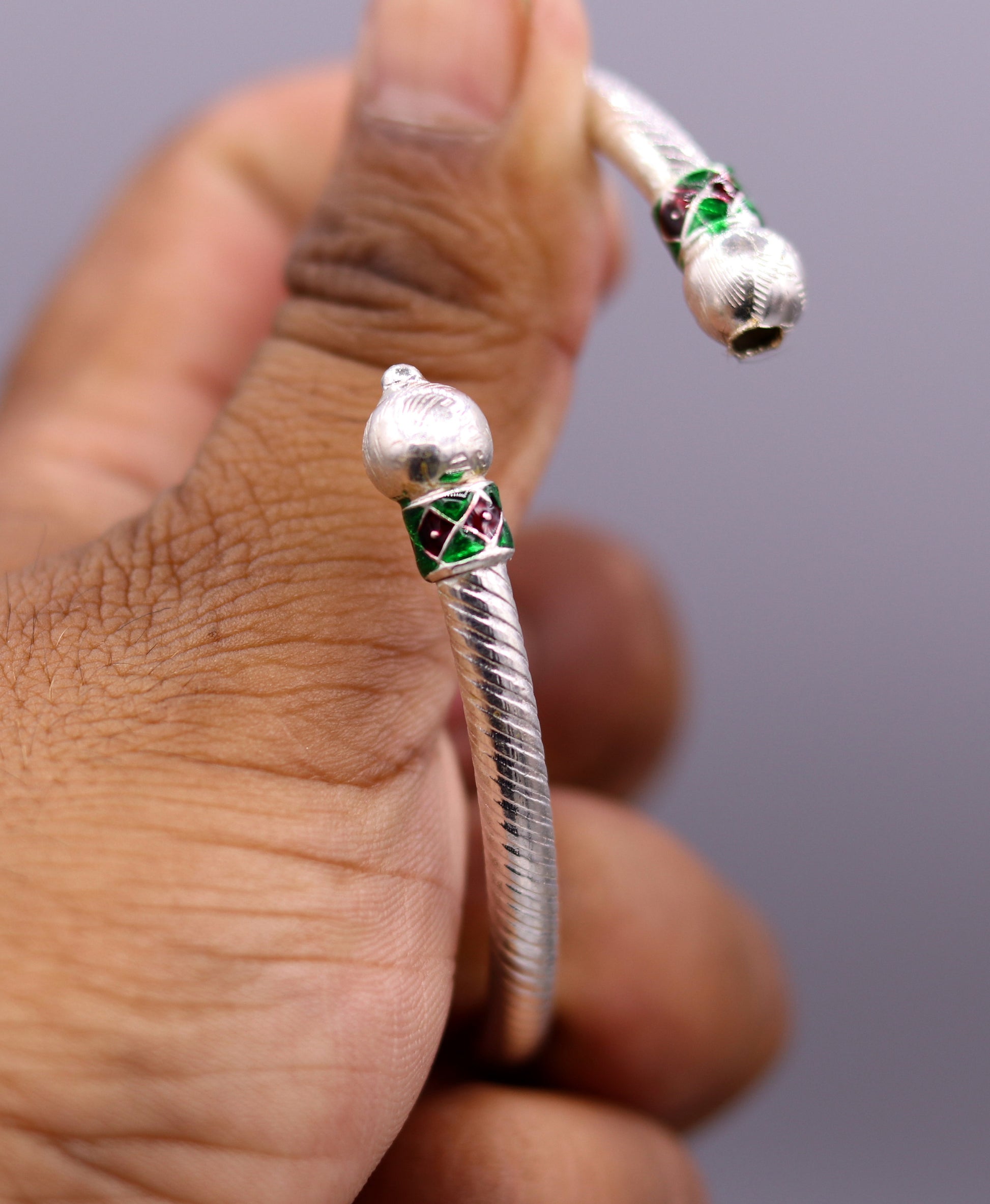 Sterling silver vintage bangle bracelet pair with intricate tribal design, handmade tribal belly dance jewelry from Rajasthan, India.
