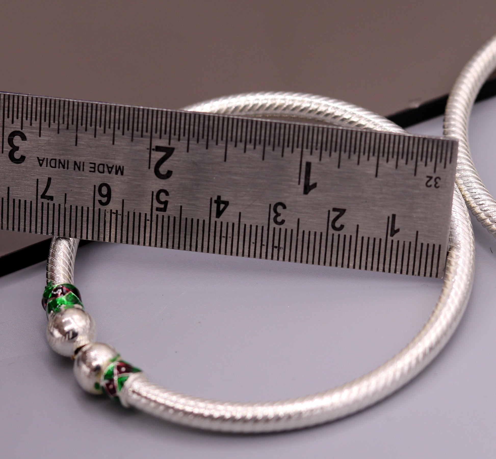 Sterling silver handmade vintage bangle bracelet pair with tribal antique design, ideal for belly dance jewelry from Rajasthan, India.