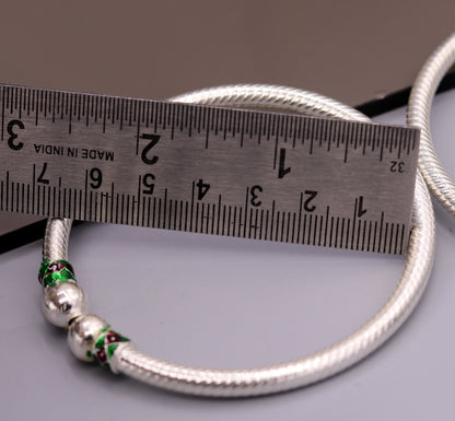 Sterling silver handmade vintage bangle bracelet pair with tribal antique design, ideal for belly dance jewelry from Rajasthan, India.