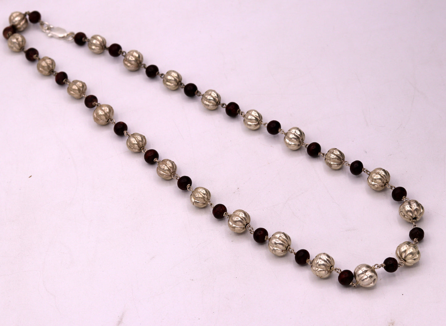 Sterling silver handmade vintage atique silver beads with sandal wood beads necklace chain tribal jewelry from rajathan india sch06 - TRIBAL ORNAMENTS