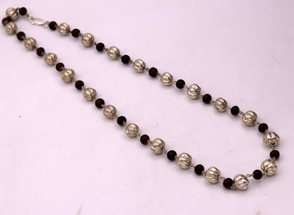 Sterling silver handmade vintage atique silver beads with sandal wood beads necklace chain tribal jewelry from rajathan india sch06 - TRIBAL ORNAMENTS