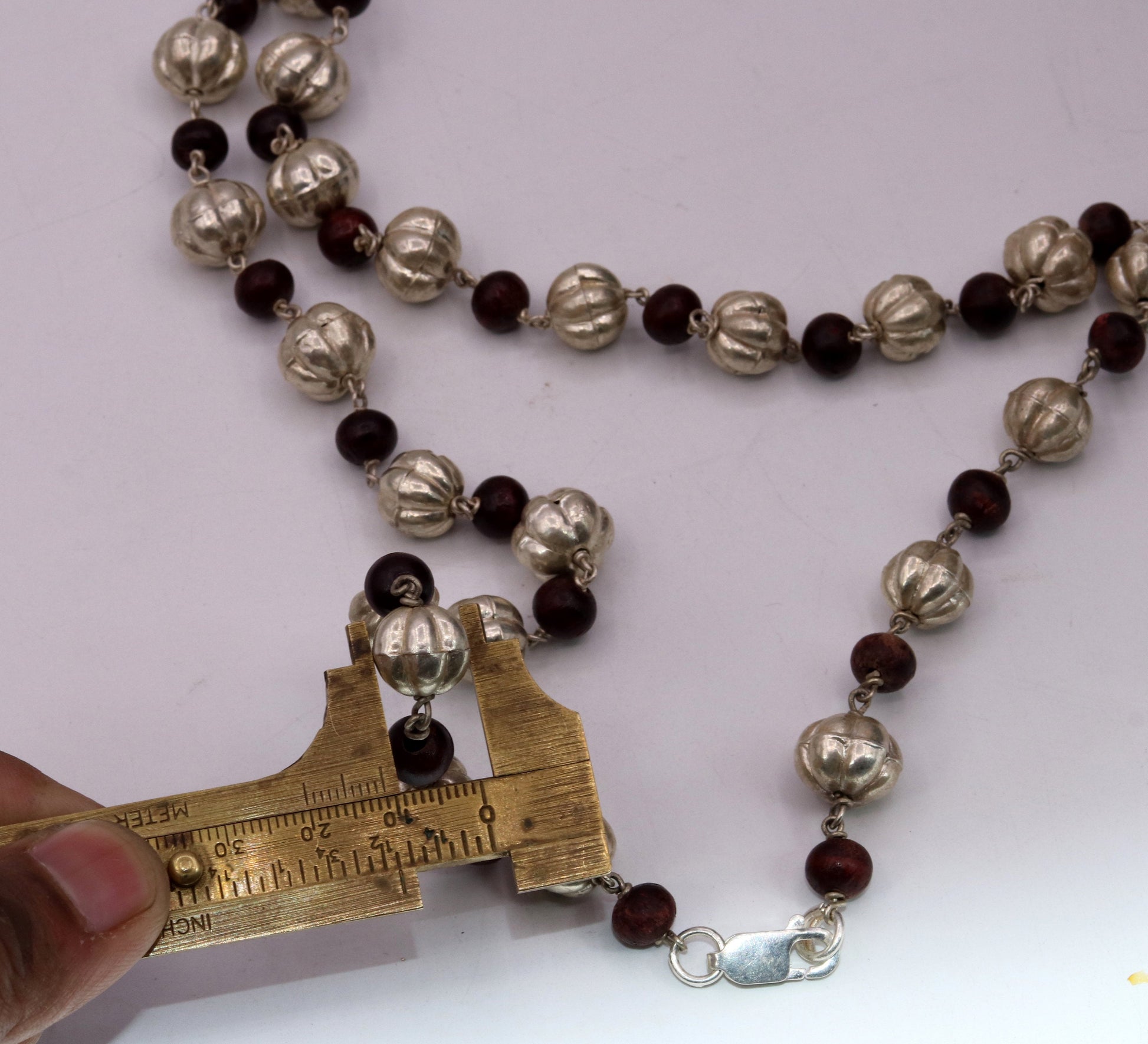 Sterling silver handmade vintage atique silver beads with sandal wood beads necklace chain tribal jewelry from rajathan india sch06 - TRIBAL ORNAMENTS