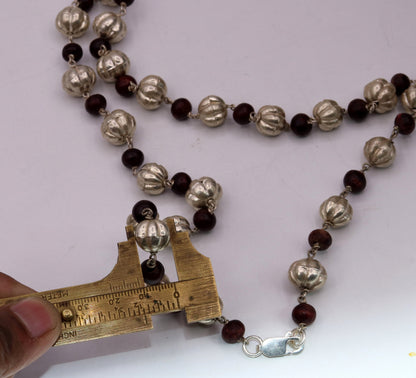 Sterling silver handmade vintage atique silver beads with sandal wood beads necklace chain tribal jewelry from rajathan india sch06 - TRIBAL ORNAMENTS
