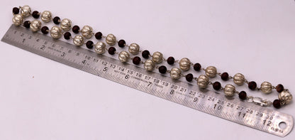 Sterling silver handmade vintage atique silver beads with sandal wood beads necklace chain tribal jewelry from rajathan india sch06 - TRIBAL ORNAMENTS