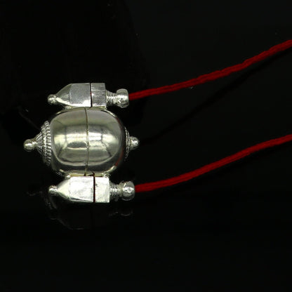 Sterling silver vintage Shiva Lingam box pendant by Tribal Ornaments, intricate antique design for religious or ethnic jewelry.