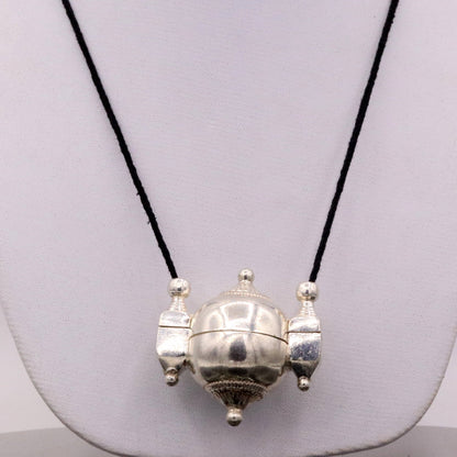 Sterling silver vintage Lord Shiva Lingam pendant with mantra box, tribal-style custom jewelry by TRIBAL ORNAMENTS.
