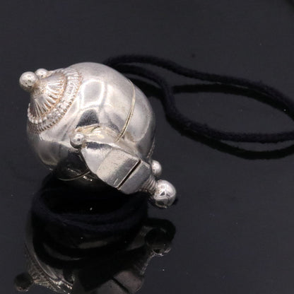 Sterling silver vintage Lord Shiva Lingam pendant with mantra box, tribal design, custom jewelry by TRIBAL ORNAMENTS.