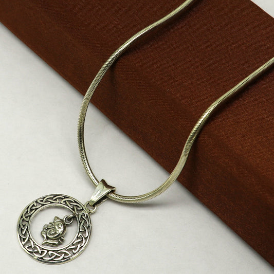 Sterling silver Lord Ganesha pendant with vintage design, unisex style, handmade jewelry by TRIBAL ORNAMENTS.