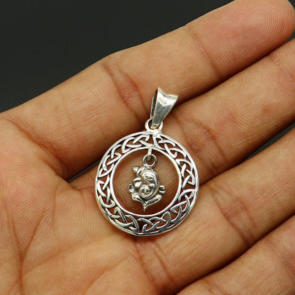 Sterling silver vintage Lord Ganesha pendant by TRIBAL ORNAMENTS, unisex handmade jewelry with intricate design and personalized style.