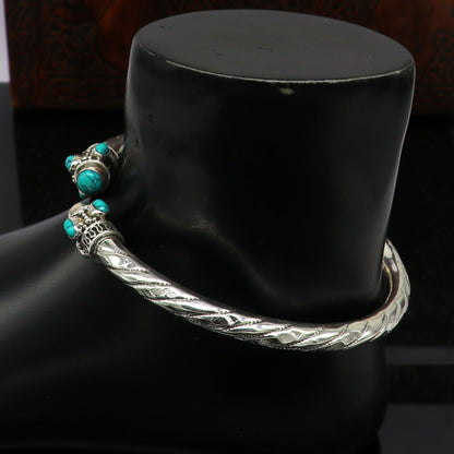 Stylish tribal ankle kada bracelet featuring a turquoise stone, designed for brides and wedding gifting by TRIBAL ORNAMENTS.