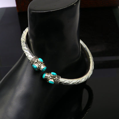 Stylish TRIBAL ORNAMENTS ankle kada bracelet with turquoise stone, handcrafted wedding anklet for brides and special occasions.