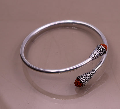 Stylish design handmade 925 sterling silver Rudraksha beads flexible bangle bracelet kada unisex adjustable jewelry from india nsk151 - TRIBAL ORNAMENTS