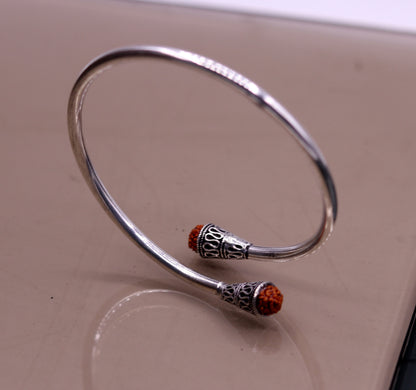 Stylish design handmade 925 sterling silver Rudraksha beads flexible bangle bracelet kada unisex adjustable jewelry from india nsk151 - TRIBAL ORNAMENTS
