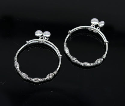 Sterling silver baby adjustable bangle bracelet with charming designer style, handmade by TRIBAL ORNAMENTS for kids charm jewelry
