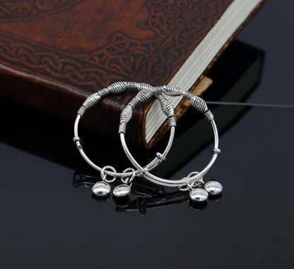 Sterling silver stylish designer baby adjustable bangles bracelet with charm, handmade by Tribal Ornaments for kids jewelry.