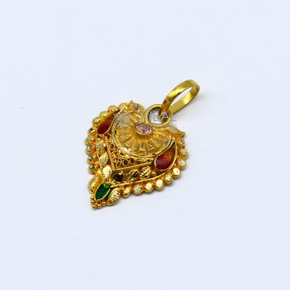 Traditional 22KT yellow gold filigree ethnic pendant, tribal jewelry design for brides, crafted by TRIBAL ORNAMENTS.