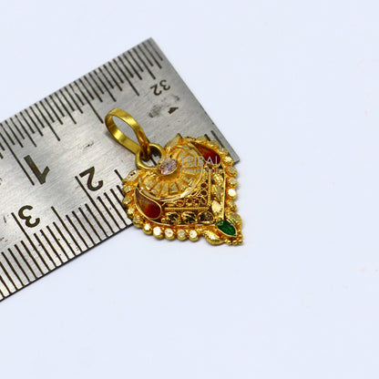 Traditional 22KT yellow gold filigree ethnic pendant with intricate design, ideal for bridal jewelry and cultural occasions.