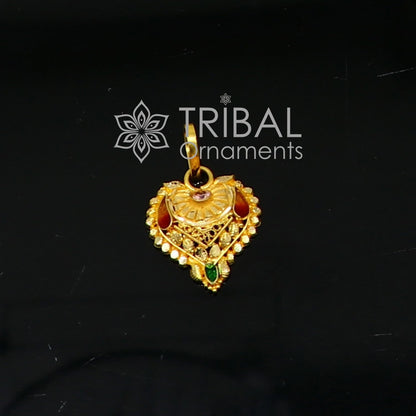 Traditional 22KT yellow gold filigree ethnic pendant by TRIBAL ORNAMENTS, featuring intricate tribal jewelry design.