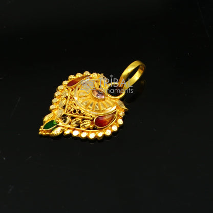 Traditional 22KT yellow gold filigree work ethnic pendant, showcasing intricate tribal craftsmanship for bridal jewelry.