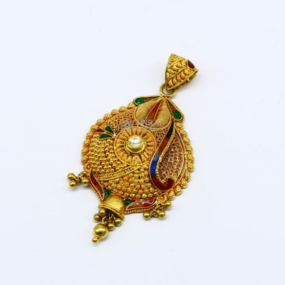 Traditional filigree work 22KT yellow gold handmade pendant by TRIBAL ORNAMENTS, showcasing intricate ethnic bridal jewelry design.