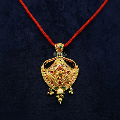 Traditional 22KT yellow gold filigree work pendant, handcrafted ethnic bridal jewelry by TRIBAL ORNAMENTS.
