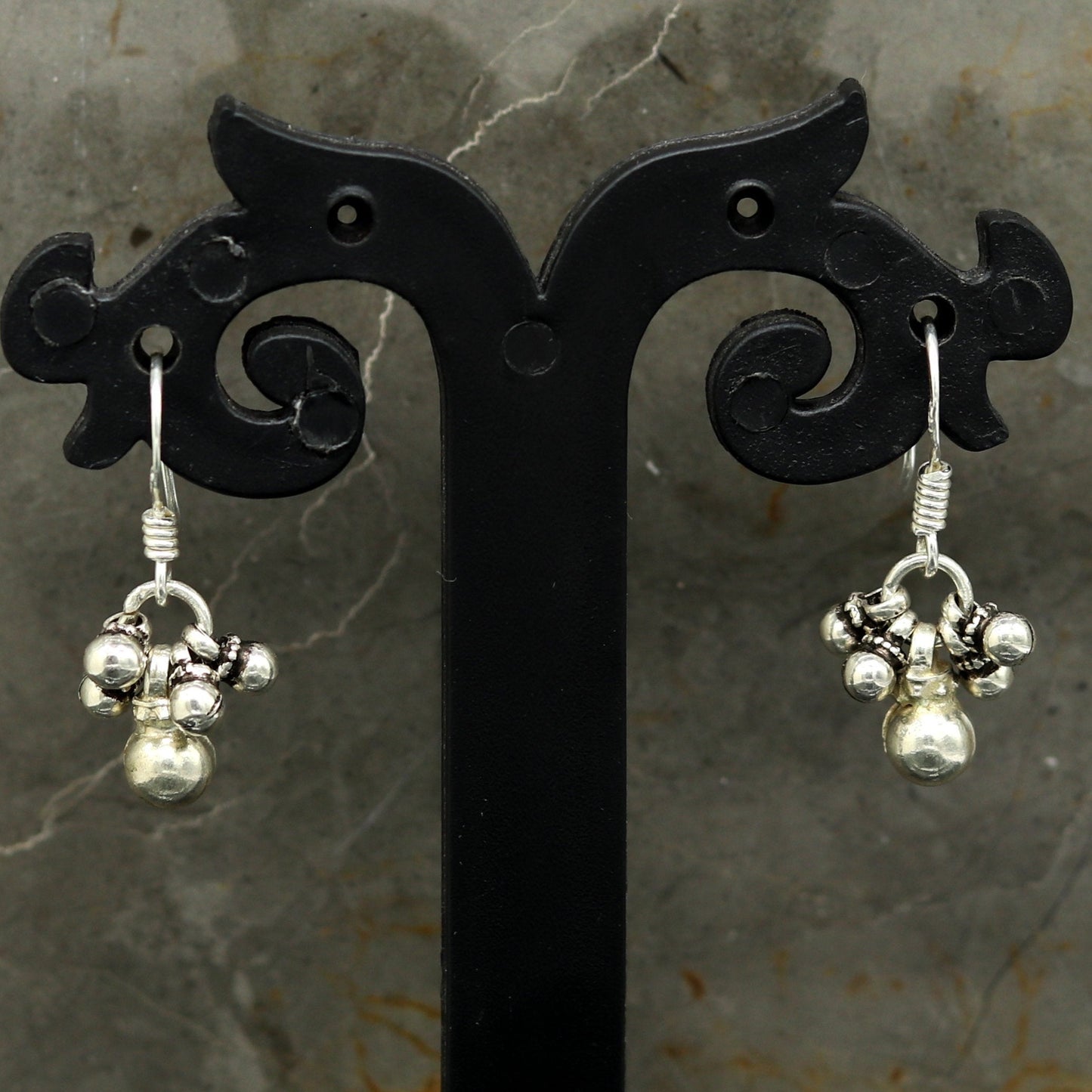 Traditional design 925 sterling silver hoops earrings with hanging bells, tribal jewelry, customized drop dangle earrings.