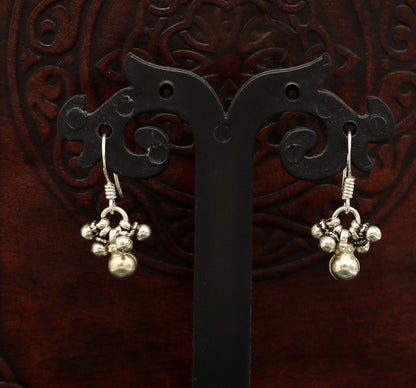 Traditional design 925 sterling silver hoop earrings with hanging bells, tribal jewelry, customized and dangle style.