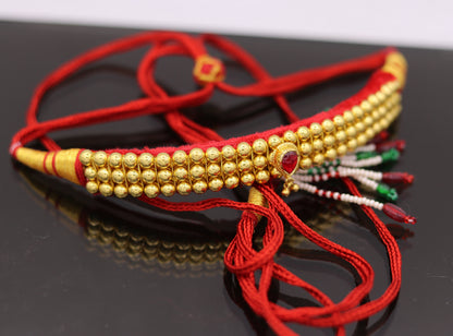 Traditional design handmade 22karat yellow gold beads or ball tribal necklace bajanti wedding jewelry from rajasthan india - TRIBAL ORNAMENTS