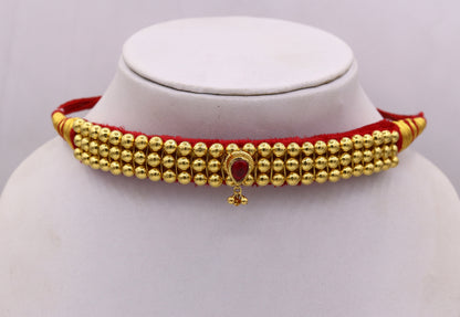 Traditional design handmade 22karat yellow gold beads or ball tribal necklace bajanti wedding jewelry from rajasthan india - TRIBAL ORNAMENTS