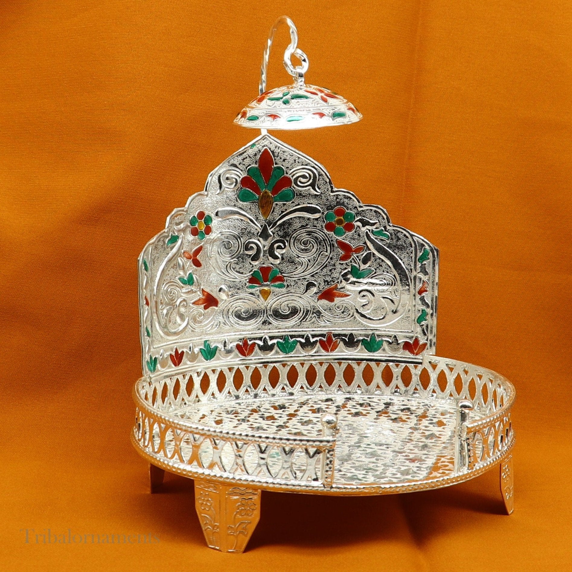 Traditional design handmade 925 sterling silver Sinhasan, God throne, god statue's chair Singhasan, temple puja Aasan chouki article su567 - TRIBAL ORNAMENTS