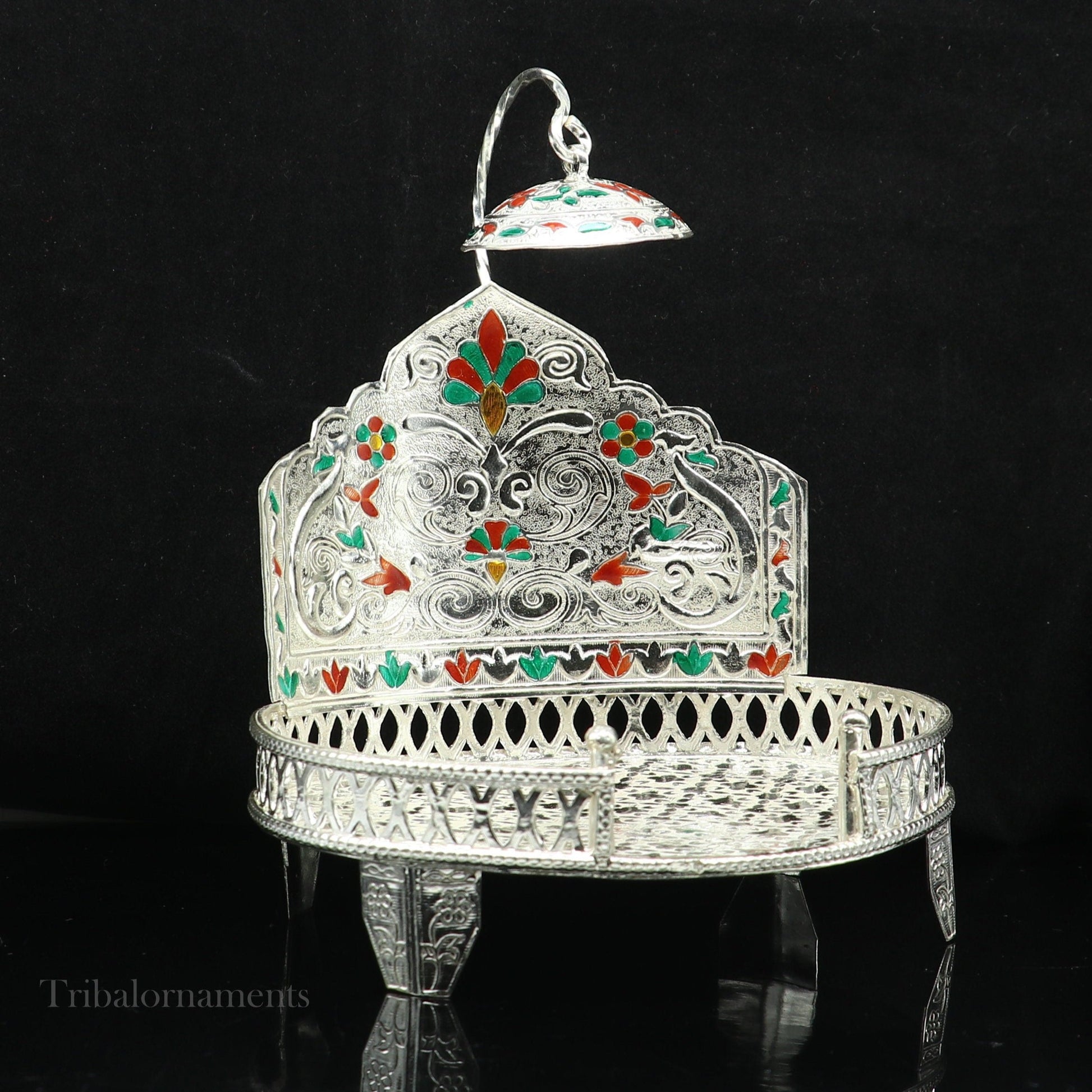 Traditional design handmade 925 sterling silver Sinhasan, God throne, god statue's chair Singhasan, temple puja Aasan chouki article su567 - TRIBAL ORNAMENTS