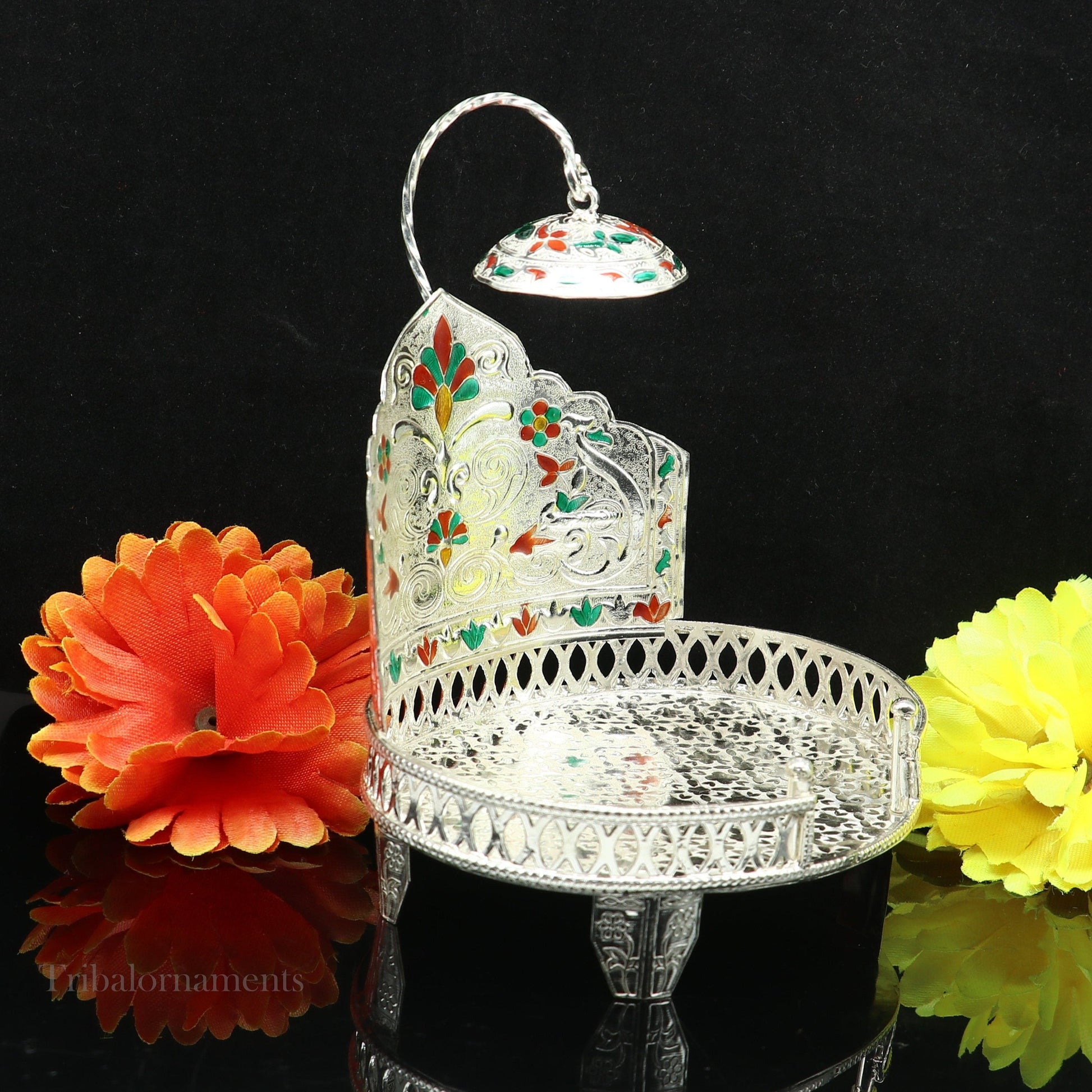 Traditional design handmade 925 sterling silver Sinhasan, God throne, god statue's chair Singhasan, temple puja Aasan chouki article su567 - TRIBAL ORNAMENTS