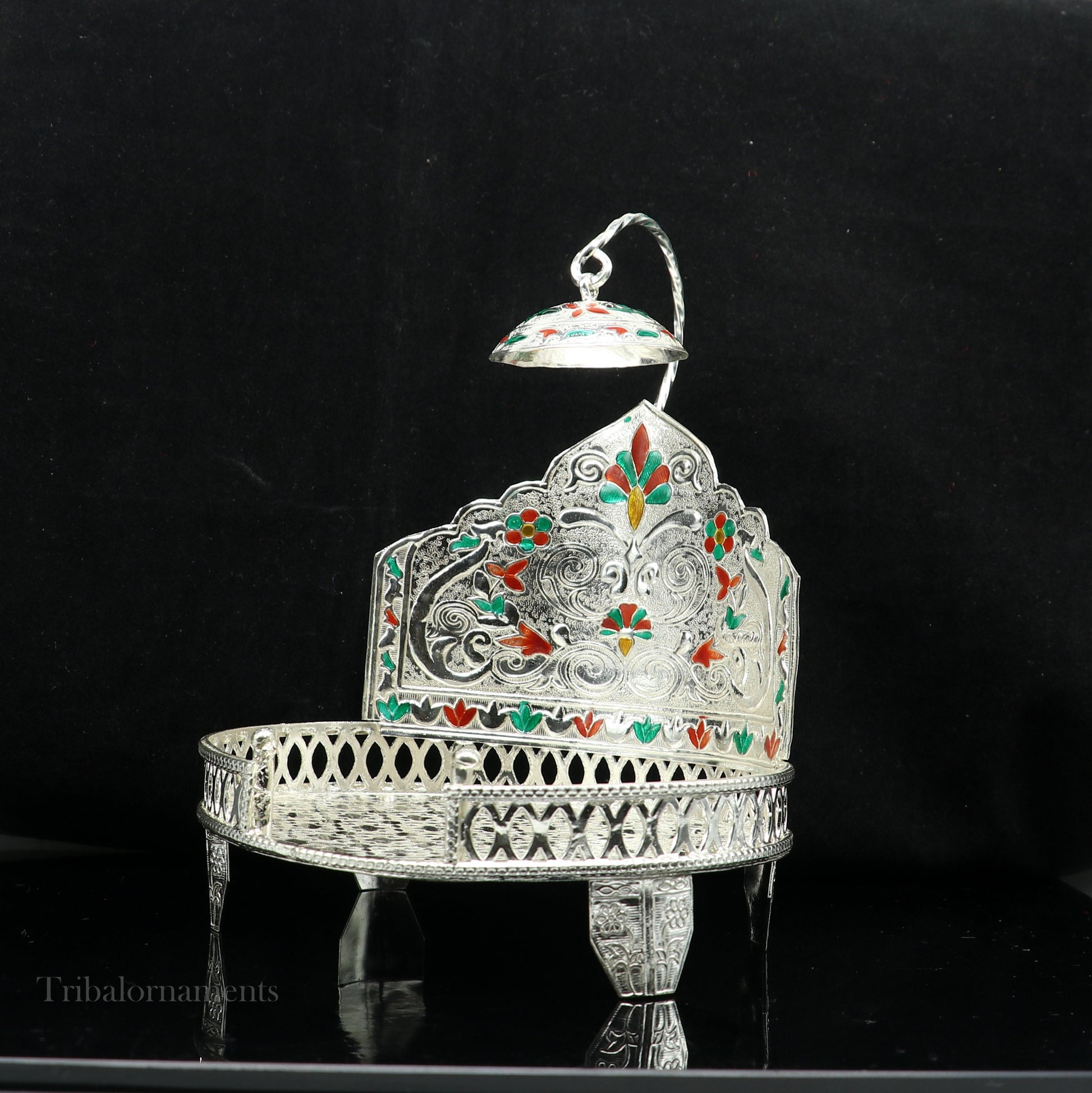 Traditional design handmade 925 sterling silver Sinhasan, God throne, god statue's chair Singhasan, temple puja Aasan chouki article su567 - TRIBAL ORNAMENTS