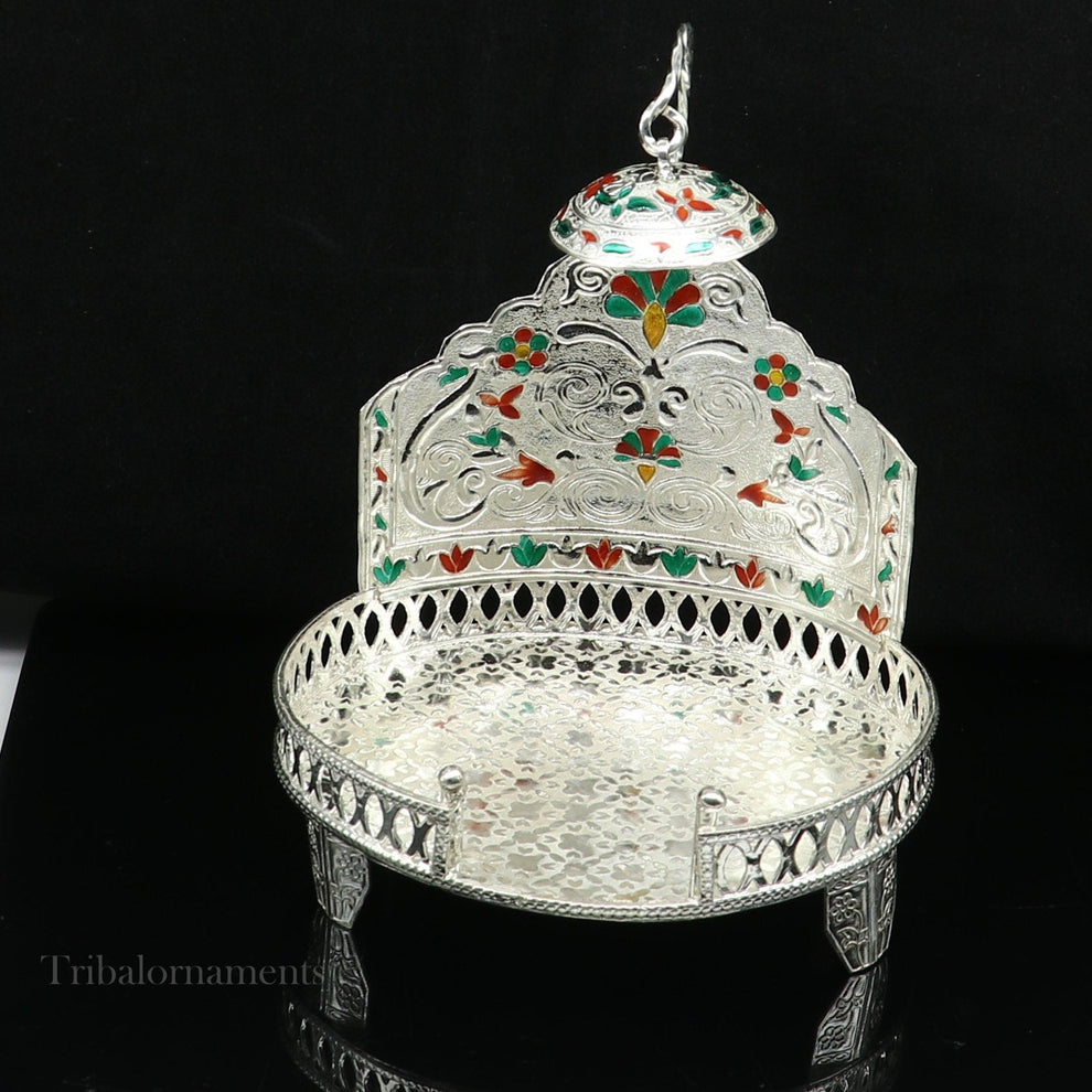 Traditional design handmade 925 sterling silver Sinhasan, God throne,
