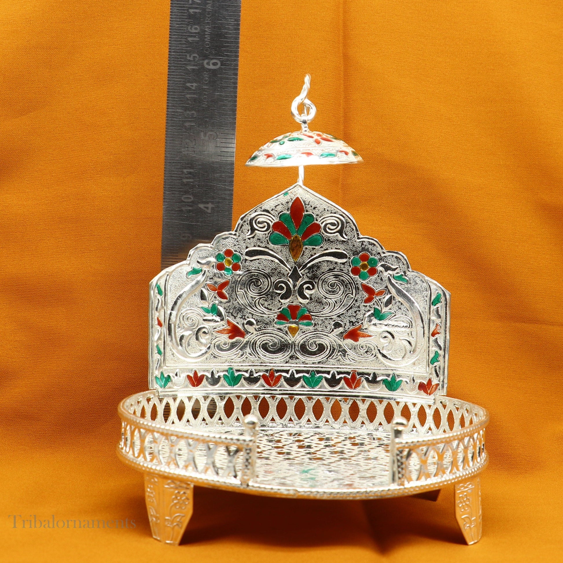 Traditional design handmade 925 sterling silver Sinhasan, God throne, god statue's chair Singhasan, temple puja Aasan chouki article su567 - TRIBAL ORNAMENTS