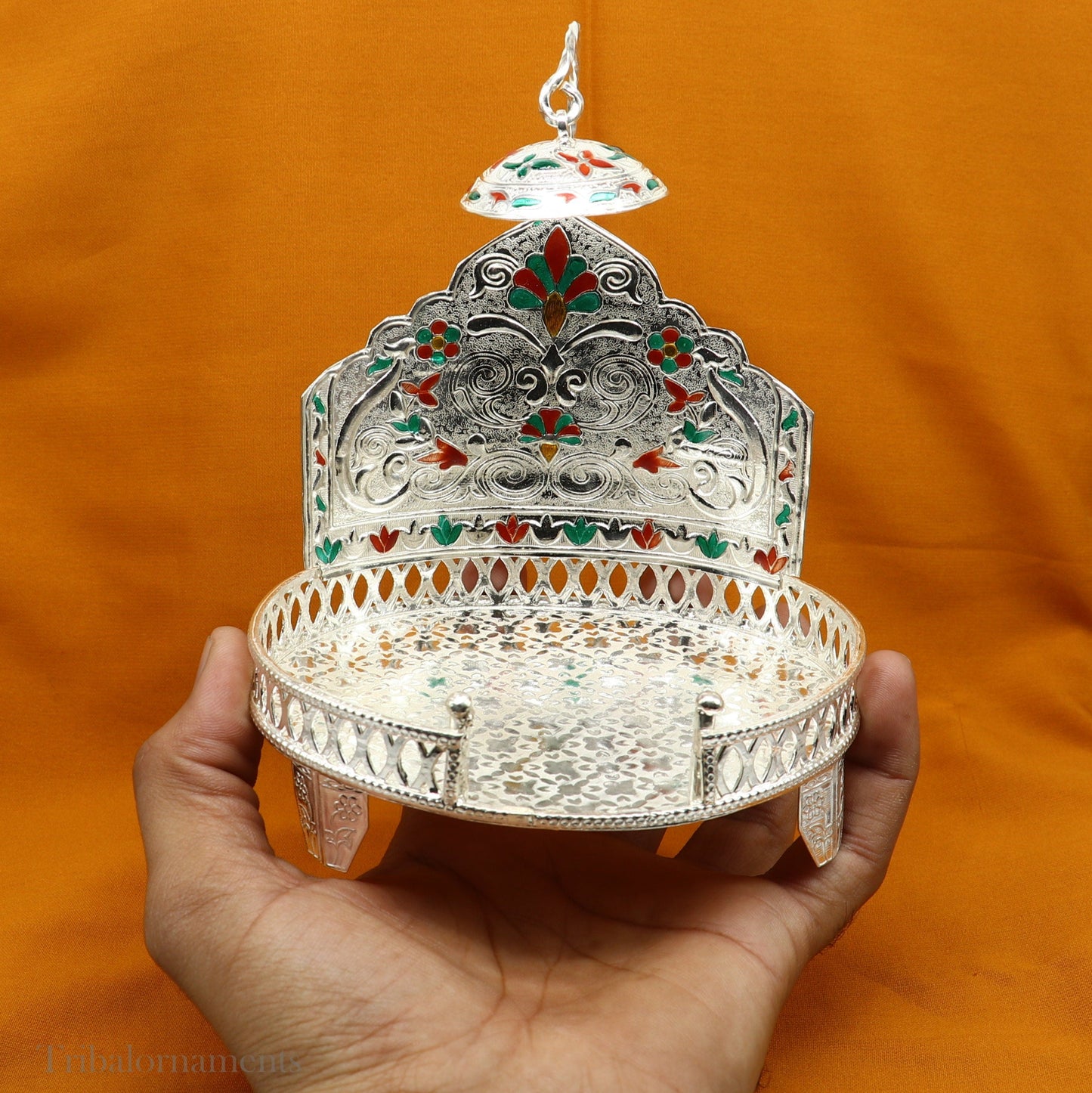 Traditional design handmade 925 sterling silver Sinhasan, God throne, god statue's chair Singhasan, temple puja Aasan chouki article su567 - TRIBAL ORNAMENTS