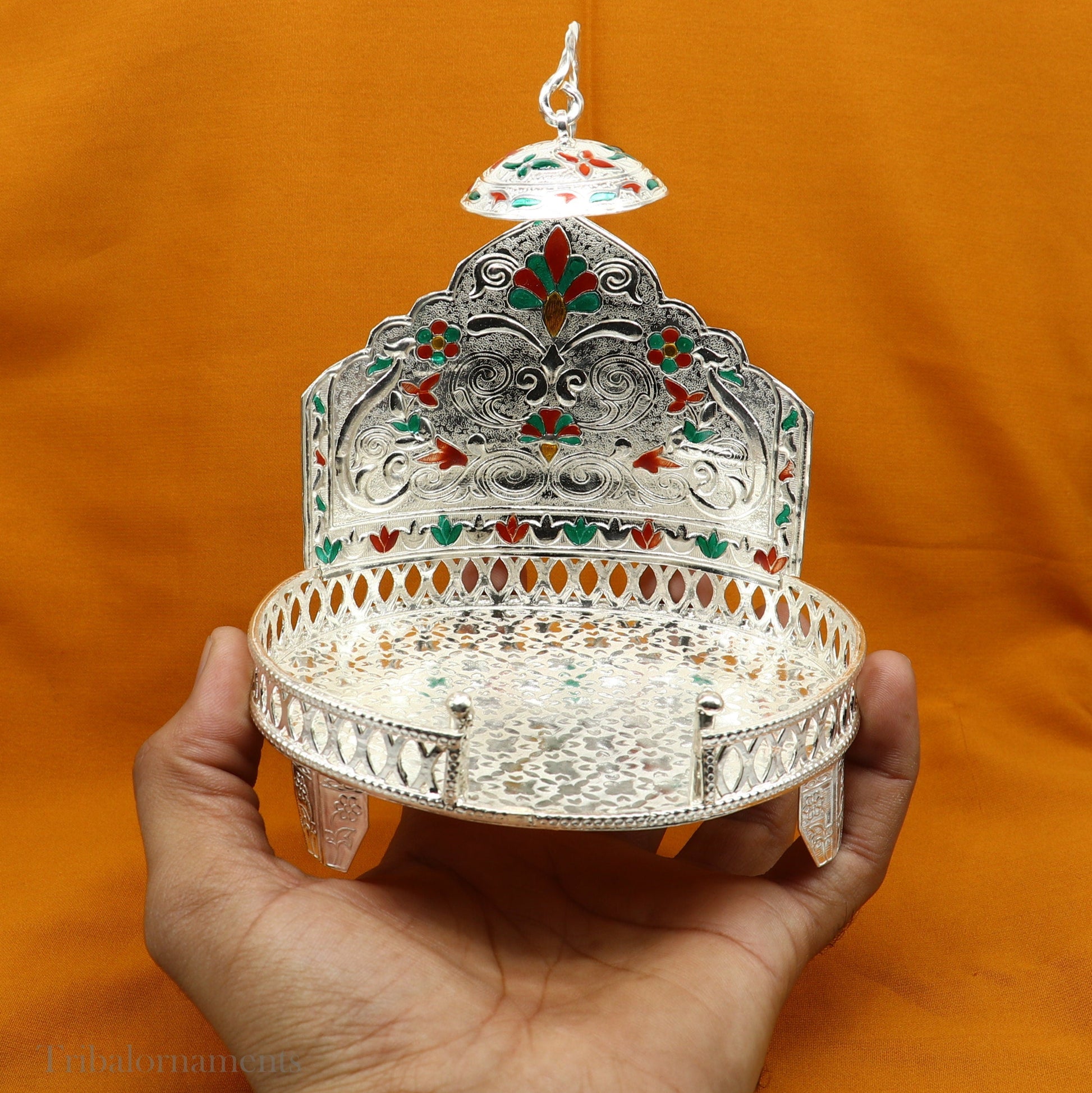 Traditional design handmade 925 sterling silver Sinhasan, God throne, god statue's chair Singhasan, temple puja Aasan chouki article su567 - TRIBAL ORNAMENTS