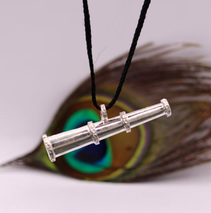 Traditional tribal-style sterling silver unisex pendant from Rajasthan, India, featuring antique design and intricate detailing.