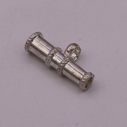 Sterling silver traditional pipe design pendant by Tribal Ornaments, unisex jewelry with antique Rajasthan-inspired craftsmanship.