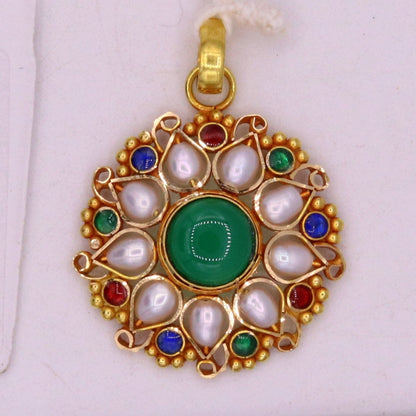 Traditional handmade vintage real natural white pearl 22k yellow gold jadau pendant fabulous necklace locket - TRIBAL ORNAMENTS