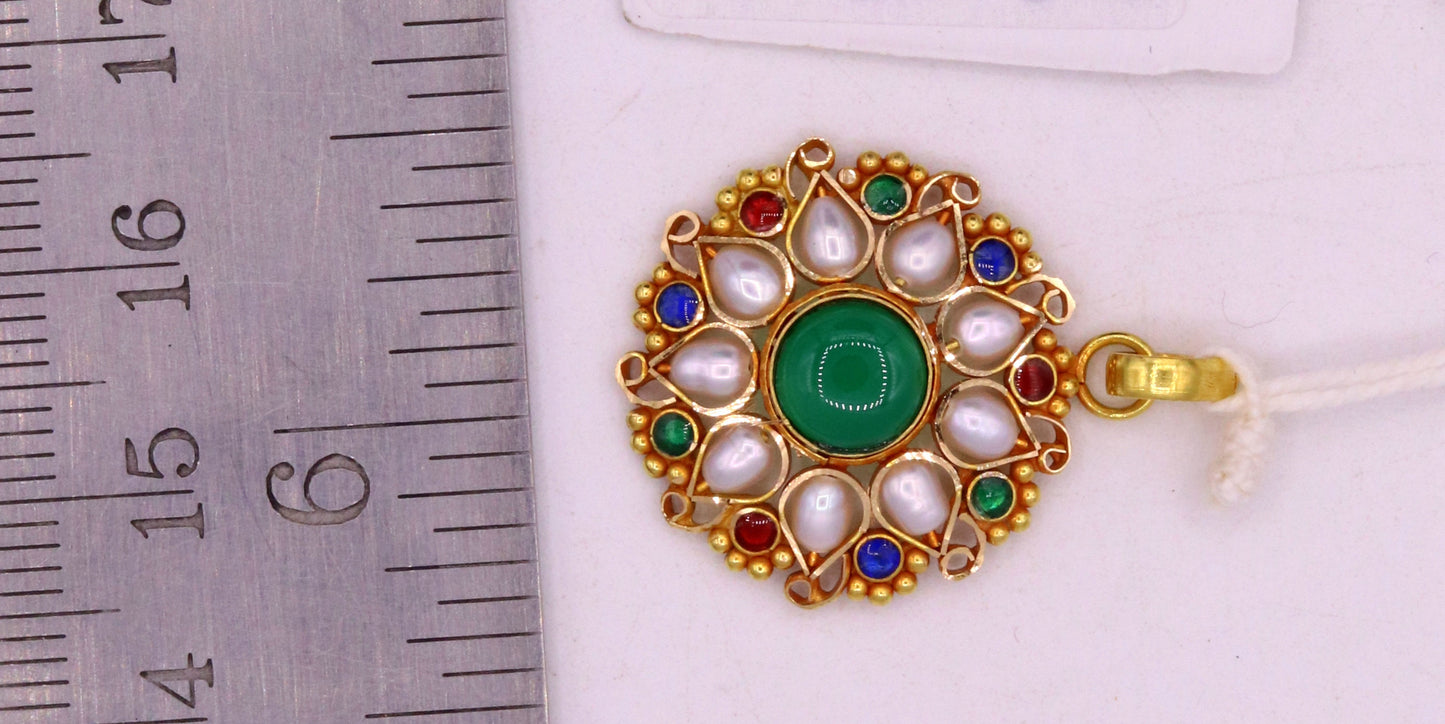 Traditional handmade vintage real natural white pearl 22k yellow gold jadau pendant fabulous necklace locket - TRIBAL ORNAMENTS